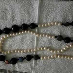 Genuine Pearl and Semi Precious Stone Long Chain